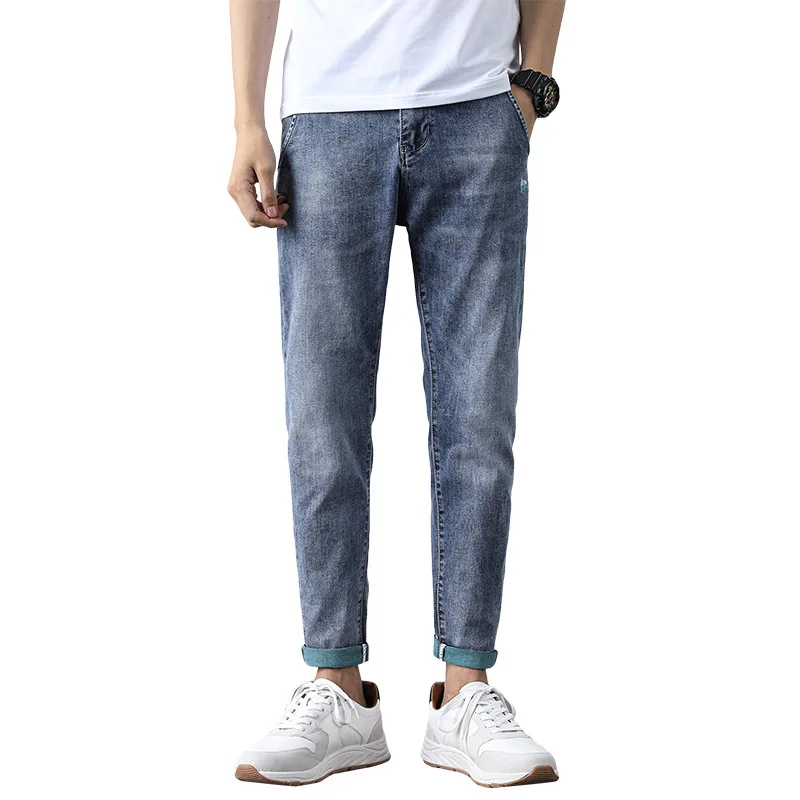 

Men's High-end Korean Version Denim Pants Brand Jeans Straight Elasticity Trendy Comfortable Punk Leisure Personality Trousers