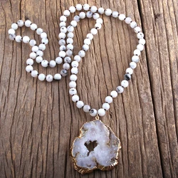 RH Fashion Bohemian Tribal Jewelry Semi Precious Stone Knotted Natural Druzy Pendant Necklaces