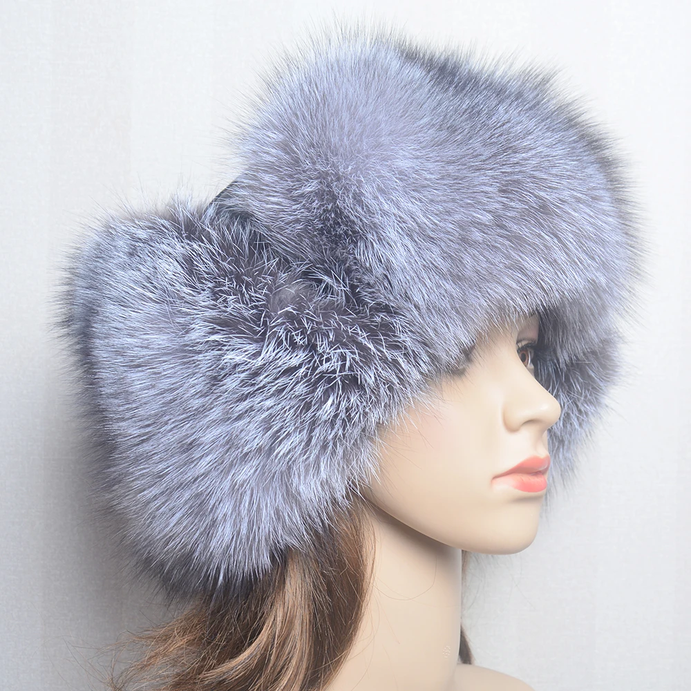 100% Real Fox Fur Hat Women\'s Russian Ushanka Aviator Trapper Snow Ski Hat Caps Ear Winter Raccoon Fur Real Sheepskin Bomber Hat