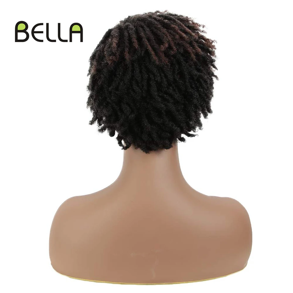 Bella Afro Kinky Curly Wig Synthetic Short Wig 10 inch Dreadlock Curly Hair Ombre Red Blonde Orange Cosplay Wigs for Black Women