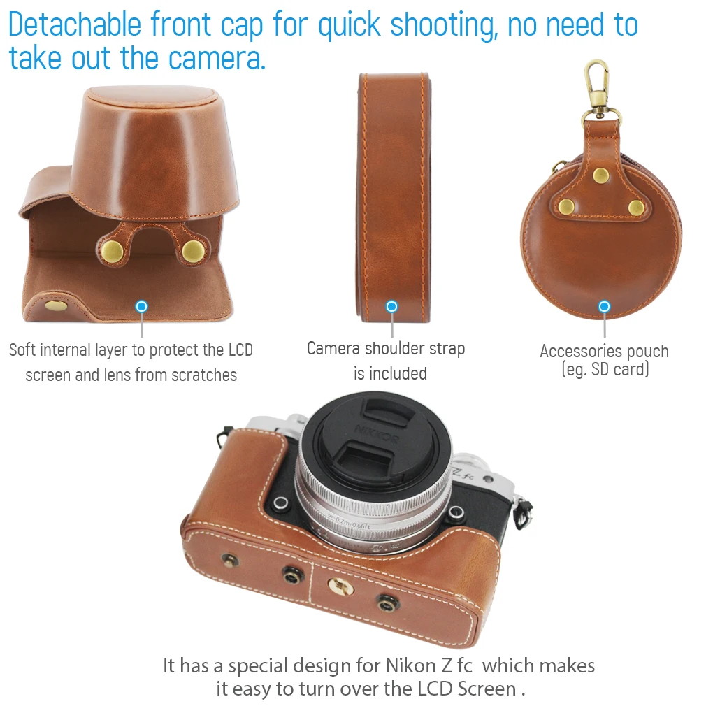 بو الجلود كاميرا رقمية غطاء حقيبة مع حزام لنيكون Zfc/ZFC
