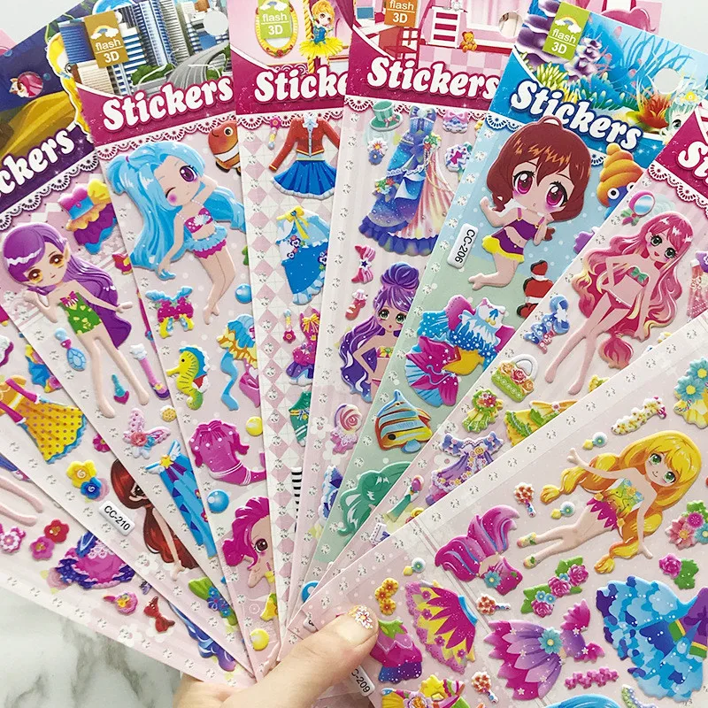 10Pcs/lot DIY Cute Princess Dress up 3D Sticker For Diary Phone Laptop Book Cartoon Kids Kawaii Bubble Beauty Stickers Girl Toys