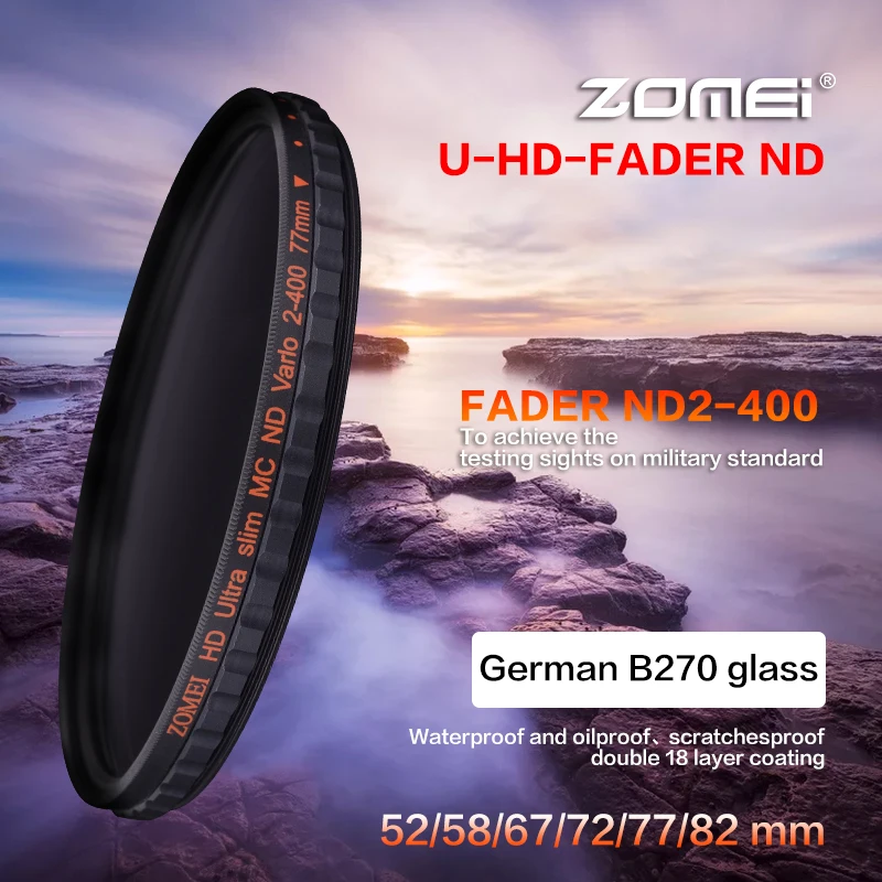 ZOMEI HD Slim Adjustable Fader ND2-400 Filter Neutral Density ND Optical Glass For Canon Nikon DSLR Camera Lens