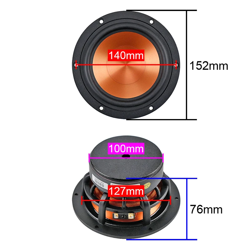 GHXAMP 5.25 inch Mid-Bass Woofer Speaker Unit Midrange Golden Alumina Ceramic 40W Home Theater Hifi 152mm 1PC