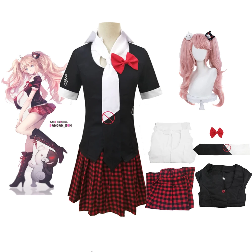 

Danganronpa Enoshima Junko Cosplay Anime Costume For Girls Women School Uniform Suit Shirt Wig Halloween Fest Carnival Perform