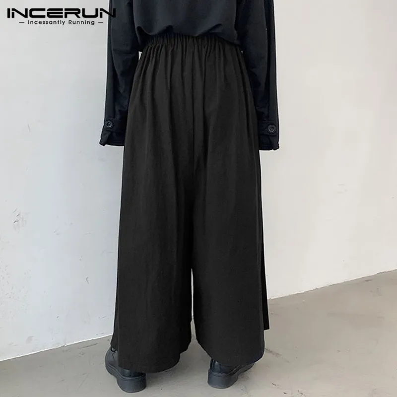 INCERUN خمر الرجال واسعة الساق السراويل الشارع الشهير الدانتيل يصل العداء القطن الصلبة فضفاض Trousers غير رسمية الرجال 2023 السراويل الطويلة حجم كبير