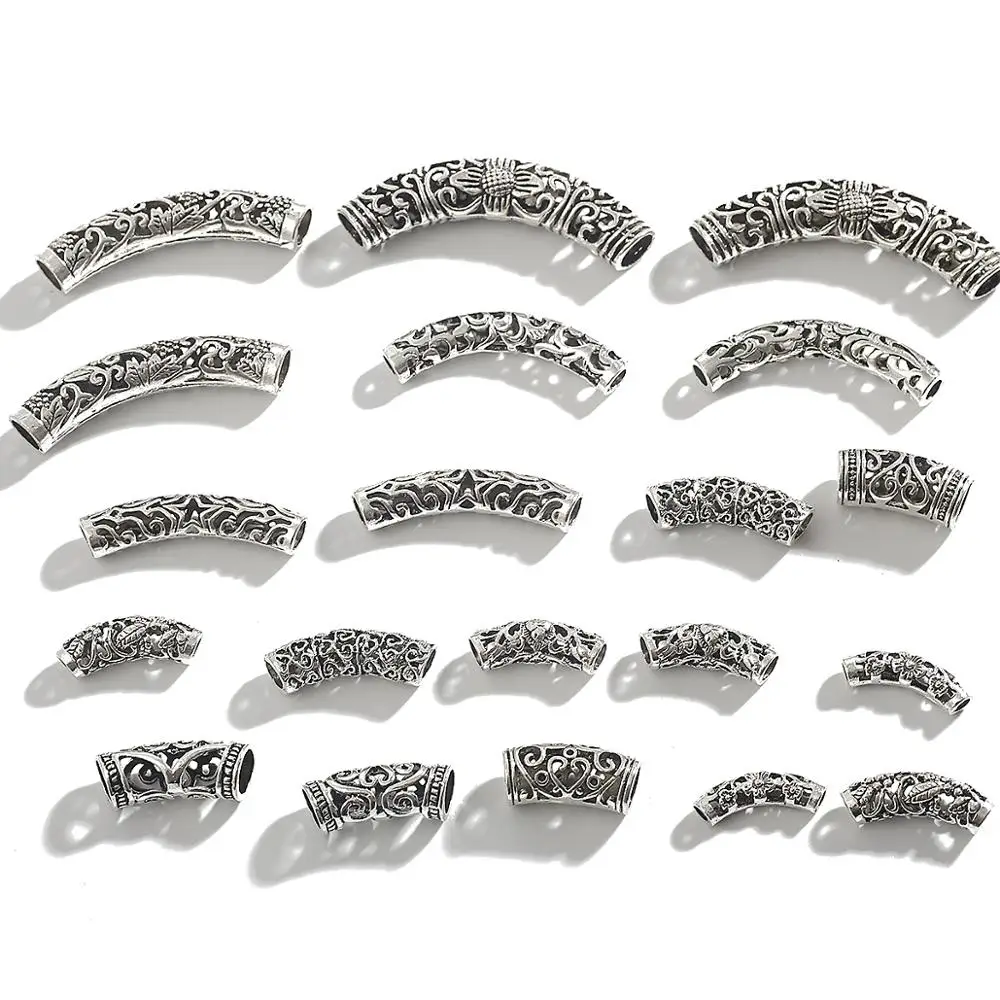 3/6/10pcs 21-55mm Tibetan Silver Tube Beads Metal Spacer Beads Tube Charms for Jewelry Making DIY Bracelet Necklace