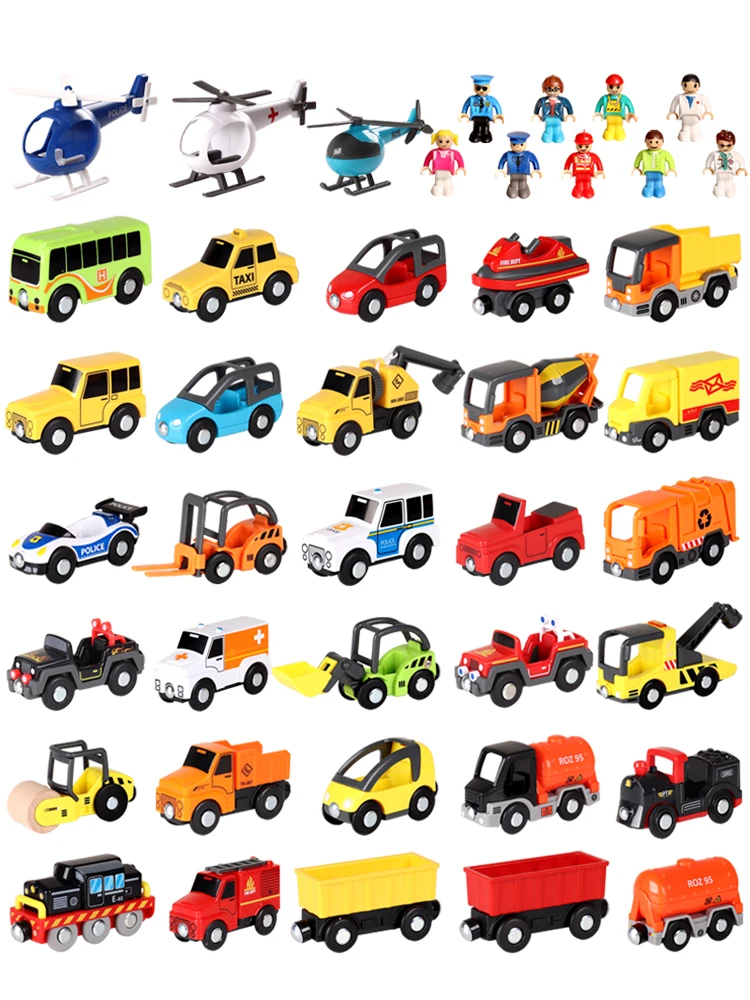 Scene train for wooden rail car accessories police car fire truck ambulance plane compatible brand rail transit toys