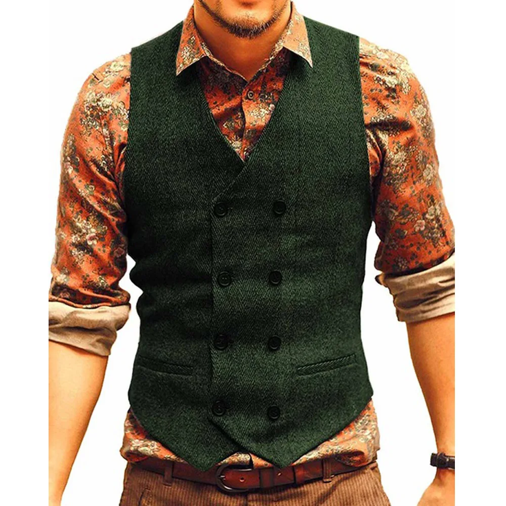 

Men Vests Suit Vest Tweed Waistcoat Army Green Jacket Victorian Style Steampunk Homme Vests For Wedding Groomman Clothing