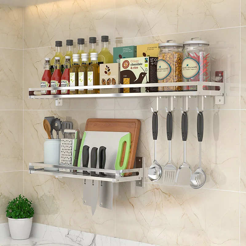 Kitchen Shelves Drill-free Stainless Steel Drain Hollow Air Conditioning Taste Knife Storage Rack Bathroom Accessories WallMount