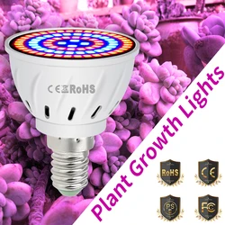 Bombilla LED de espectro completo para cultivo, lámpara Phyto MR16, GU10, Fitolamp para plantas de interior y flores hidropónicas, E27, E14