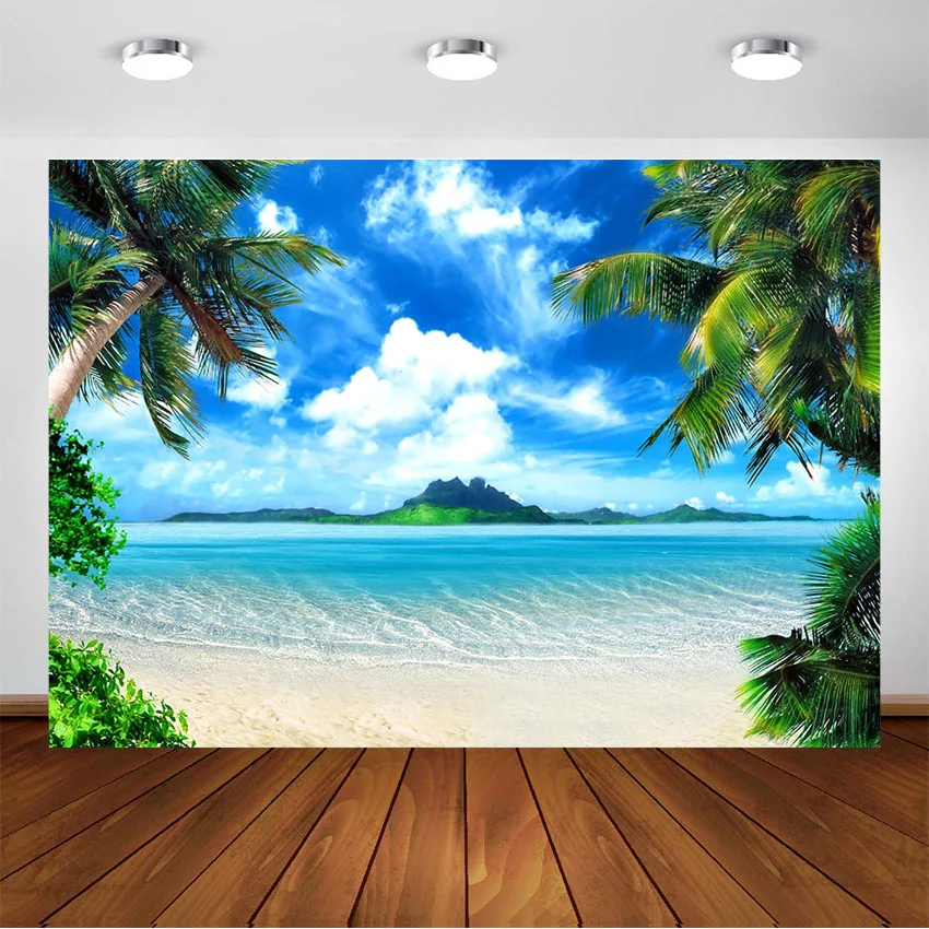Beach Blue Sky White Clouds Photography Background Baby Summer Beach Backdrop for Photographic Studio Photographer Photo Shoot