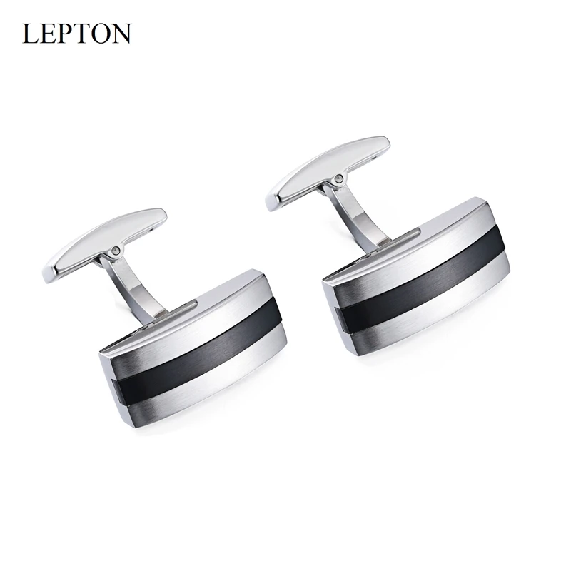 Lepton Silver & Black Color Cufflinks Matte Stainless Steel Cuff Links for Mens Wedding Business Father Day Gifts Cufflink
