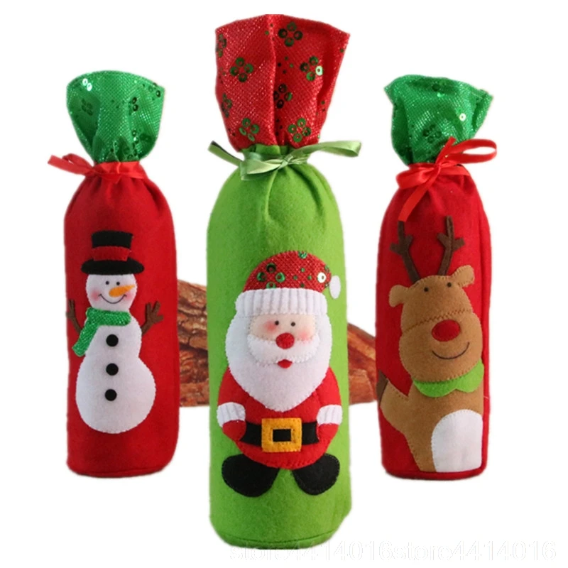 Non-woven Christmas Red Wine Set Santa Elk Snowman Wine Bag Family Party Dinner Decoration Christmas Products 55