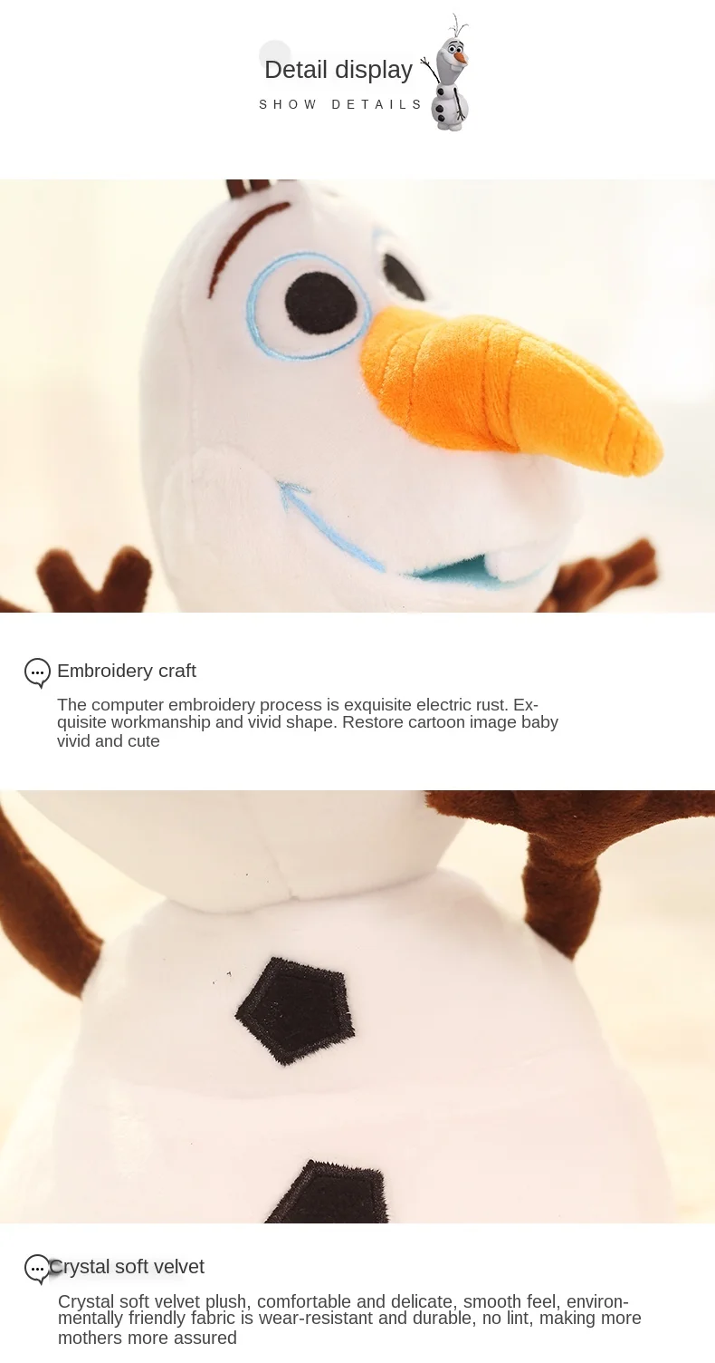 30cm 50cm Aoger Olaf Plüsch Kawaii Schneemann Spielzeug Actionfigur Modell Weiche Stofftier Anime-Puppe Fans Weihnachtsgeschenk – Detail 5