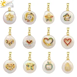 CSJA Freshwater Pearl Pendant Tiny Bead Necklace CZ Love Heart Flower Charms for Child Female Lovely Choker Fashion Jewelry G213