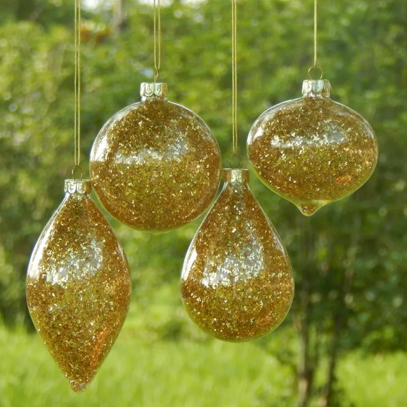 12pcs/pack Small Size Yellow Series Glass Pendant Christmas Tree Hanging Ornaments Home Decoration Friend Gift