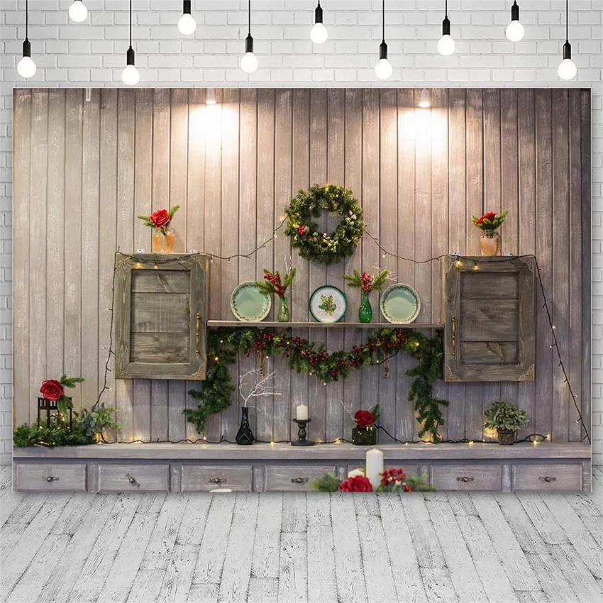 

Avezano Backdrop Merry Christmas Winter Wreath Candle Flowers Photography Backgrounds For Photo Studio Photozone Photocall Decor