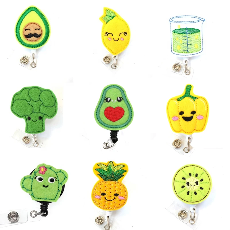 

20pcs/lot Customized Cute Felt Fruit Vegetable Retractable Badge Holder Cartoon Design Badge Reel