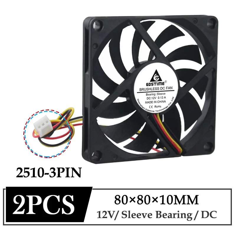 2Pcs Gdstime 12V 80mm 80mmx10mm DC 3PIN FG Function Axial Cooler Computer Case Cooling Fan 8cm 8010 Laptop CPU Heatsink Fan