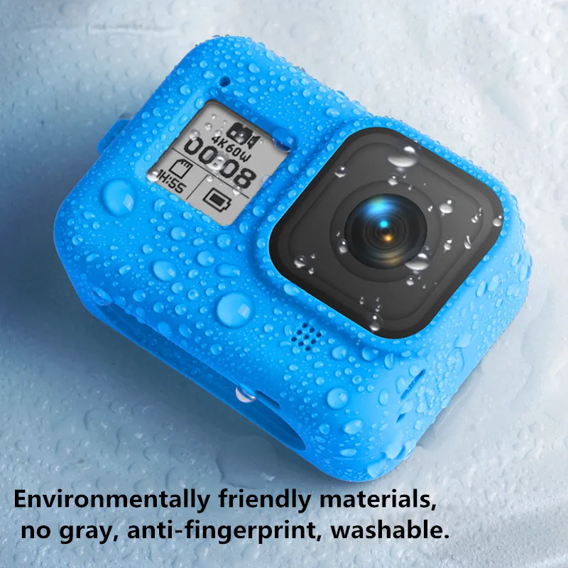 Capa protetora de silicone 3 em 1, proteção de silicone macio, cordão preto, azul e vermelho para gopro hero 8 acessórios para câmeras