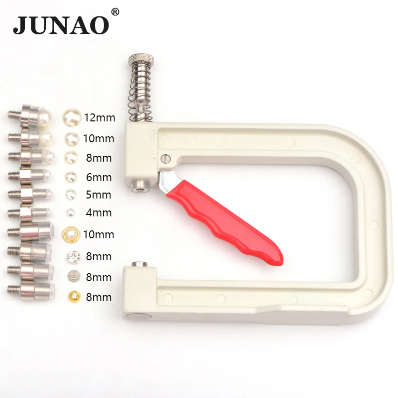 JUNAO 10 Mold Pearl Setting Machine Rhinestone Pearl Applicator Riveter Of White Pearl Beads Fixing Machine for DIY Clothes