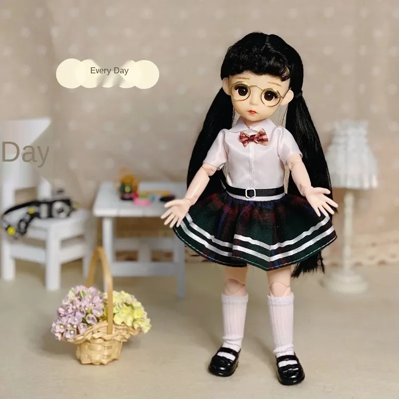 

New Arrival 13 Moveable Jointed 16cm Dolls 1/12 Bjd Doll Dress Up with Clothes Shoes Glasses Dolls Toy for Girls Gift