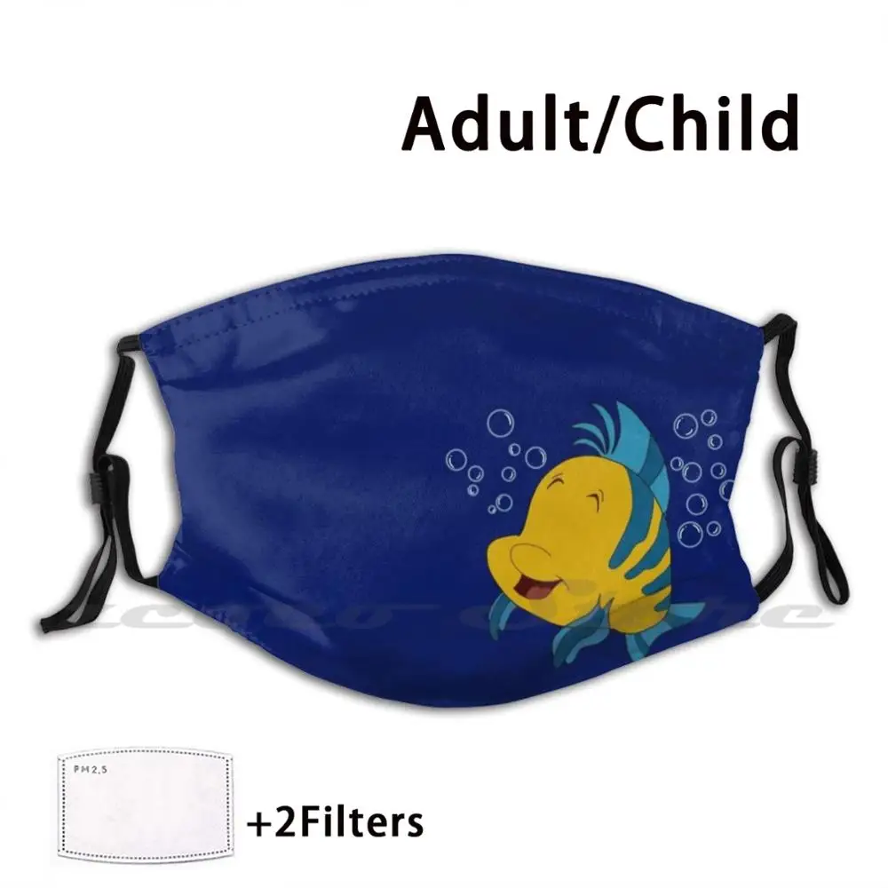 Flounder Sticker Custom Pattern filtro lavabile Pm2.5 maschera per bambini adulti Cute Trendy Flounder Mermaid The Little