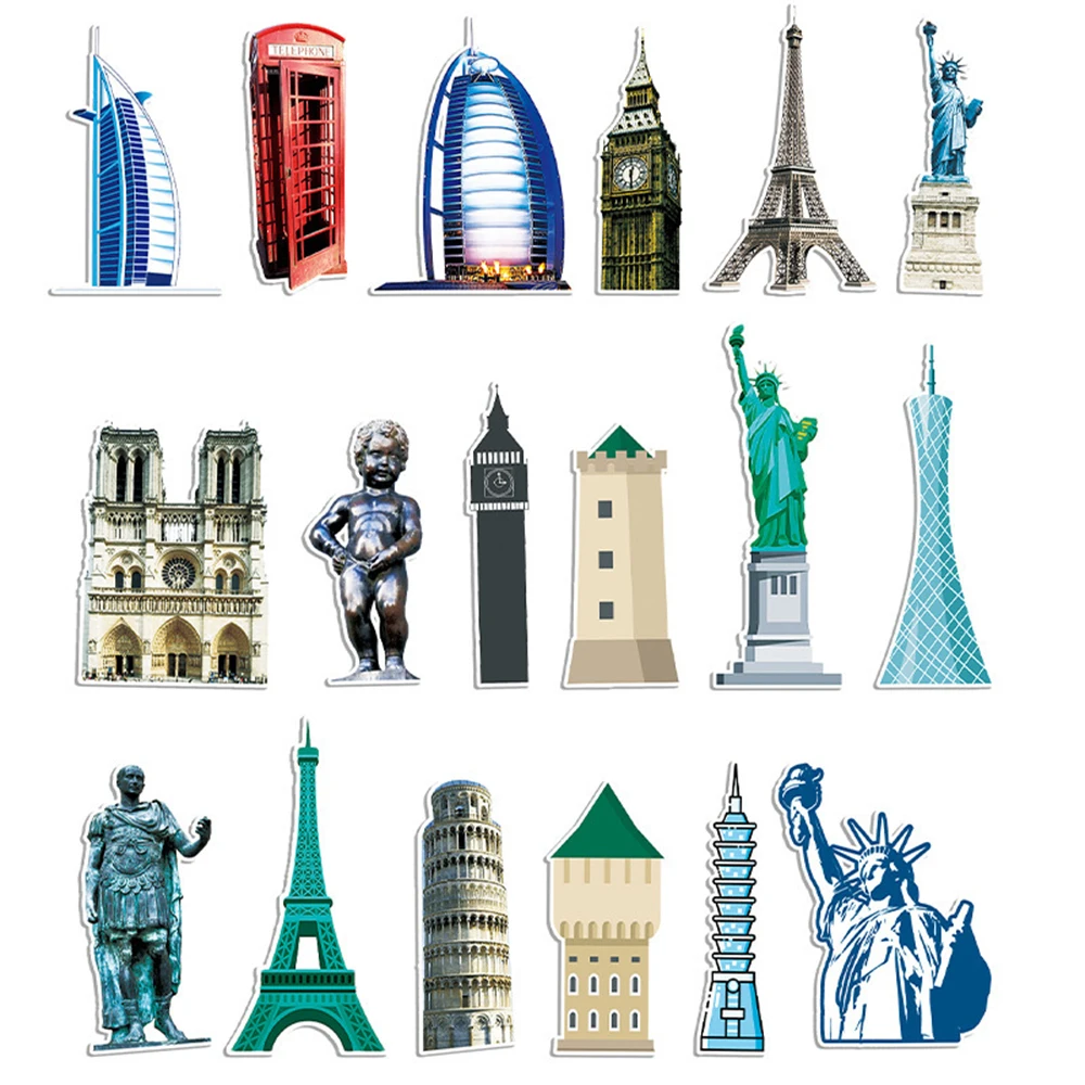 10/30/64pcs World Famous Building Landmark Stickers Decal For Travel Luggage Laptop Guitar Skateboard Car Graffiti Sticker Toy