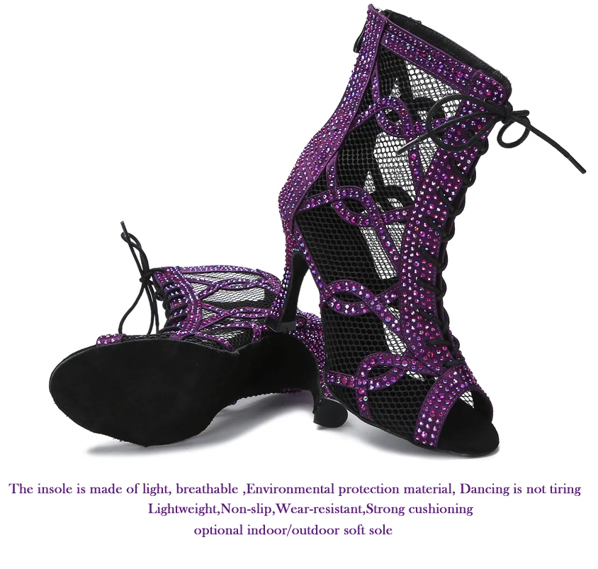 CINMIDY Tanzstiefel Bauchtanz-/Pole-Dance-Schuhe Damen Latein-Tanzschuhe Atmungsaktive Mesh-High-Heels Ballsaal-Tanzschuhe – Detail 27