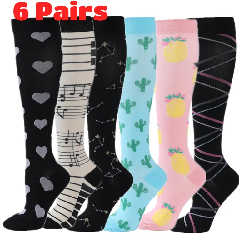 

6 Pairs Compression Socks Women 30mmHg Anti Fatigue Relief Diabetes Varicose Veins Running Sports Travel Compression Stocking