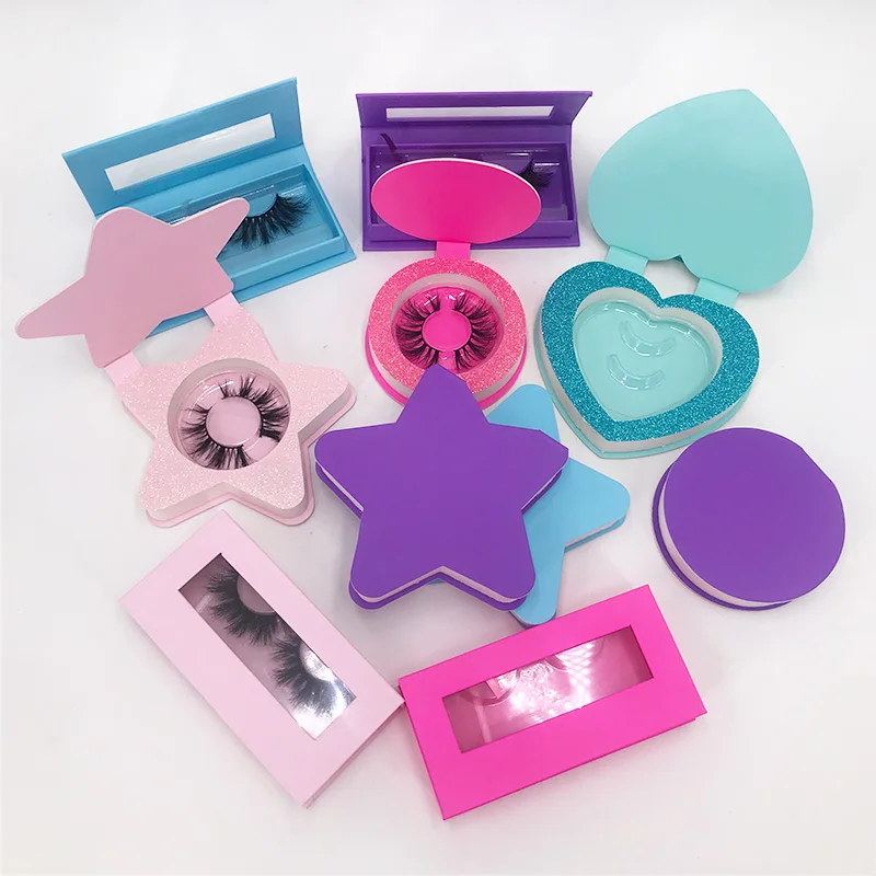 Empty Custom Private Label Mink Eyelashes Box for 5D Eyelashes Candy Color Heart Shape Magnetic Lash Case