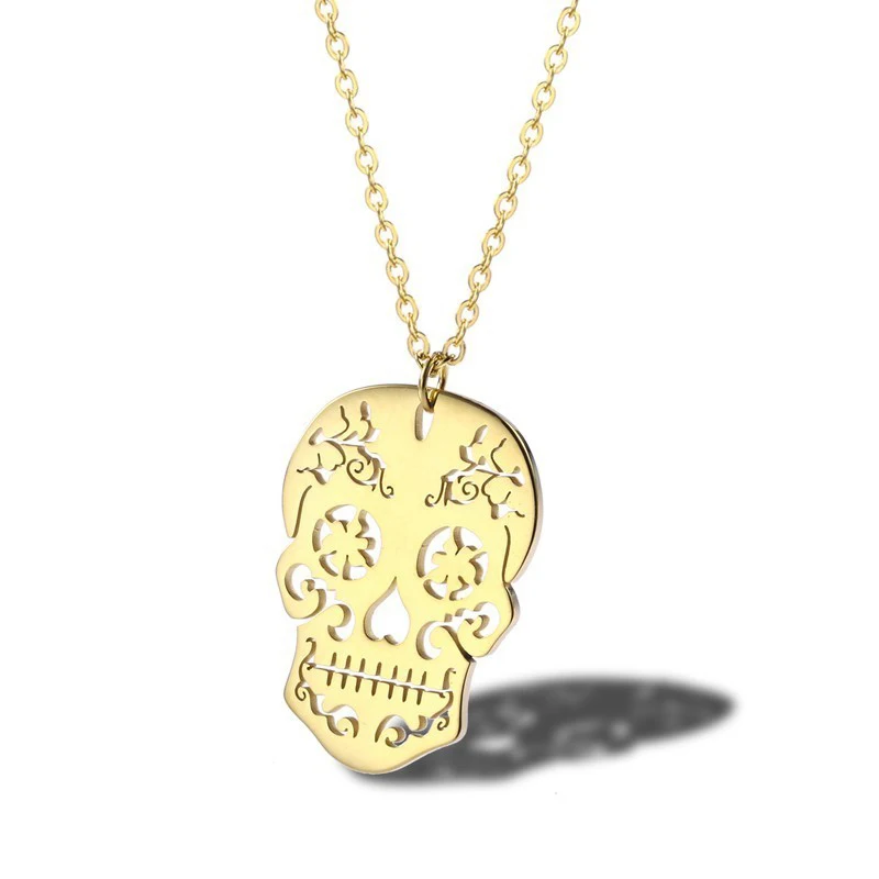 Sugar Skull Mexican Day Of The Dead Charm Halloween Minimalist Skeleton Pendant For Spooky Necklaces Jewelry