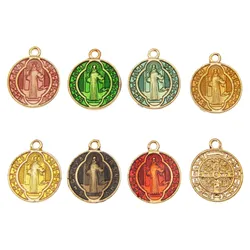 Classics 10pcs Round Colorful Enamel Zinc Alloy Charm Religious Pendant DIY Jewelry Necklace Earring Accessories