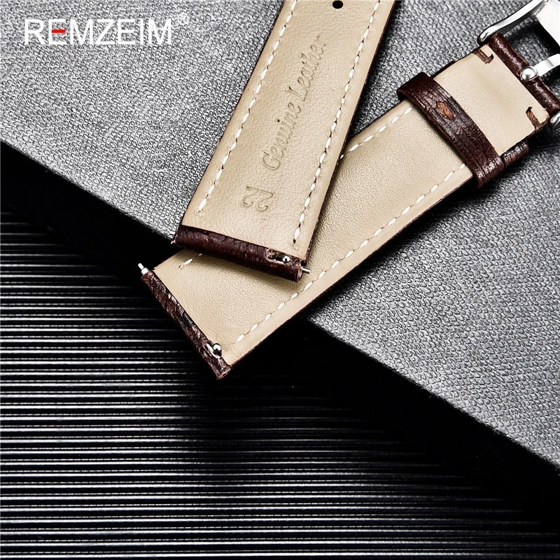 REMZEIM Ostrich Pattern Leather Quick Release Watch Band Strap Red Black Blue 18mm 20mm 22mm With Silver Stainless Steel Buckle