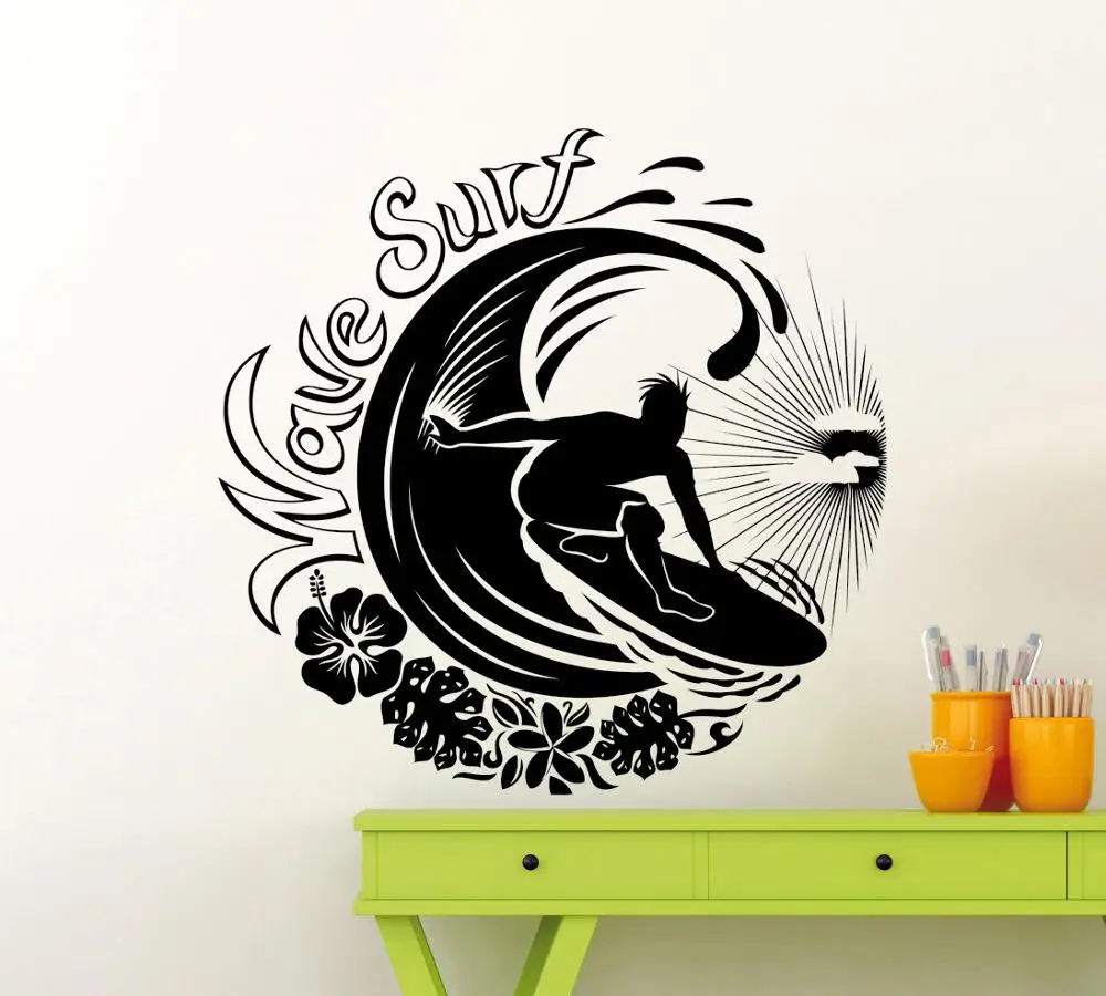 Волна, серфинг, приключения, морской океан, спорт, виниловая настенная наклейка для серфинга, Настенная роспись X662