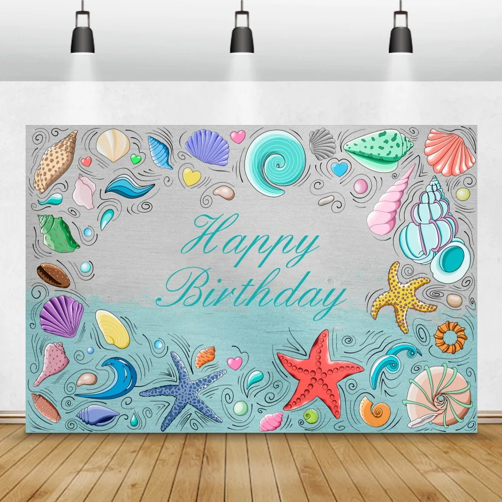 Baby Birthday Photo Backdrop Pearl Shell Starfish Pattern Customized Poster Children Portrait Photography Background Party Decor