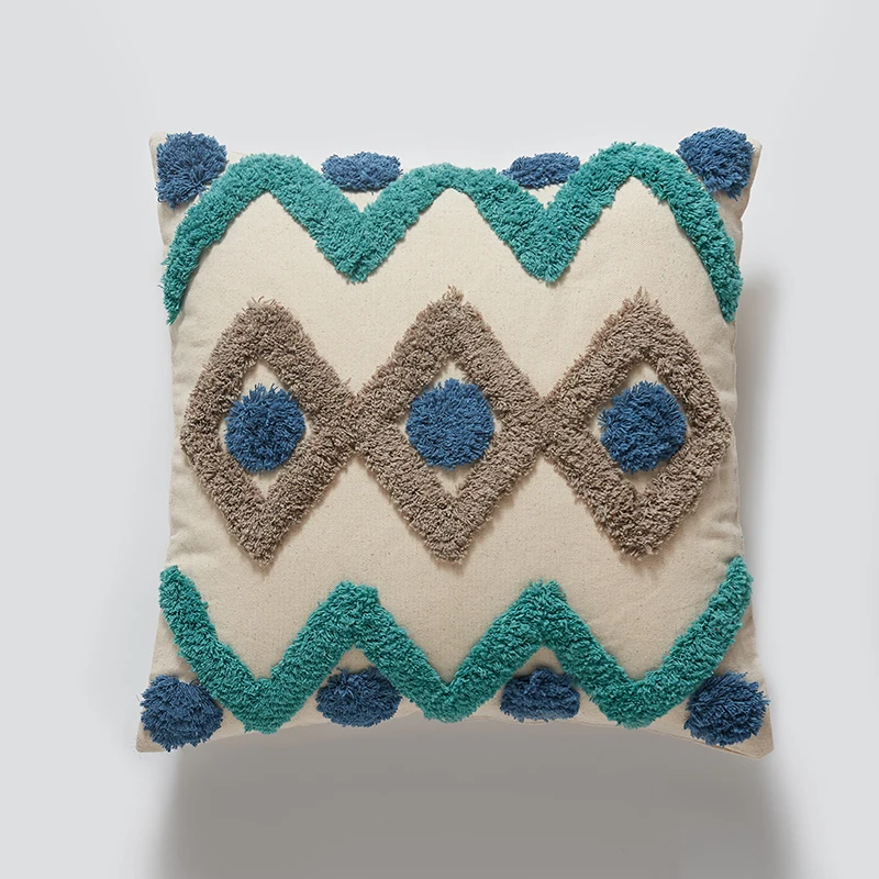 Moroccan Style Cushion Cover Tuft Handmade Pillow Cover 45x45cm/30x50cm Teal Pink Navy  For Sofa Bed  Grey Ivory Diamond Stripe