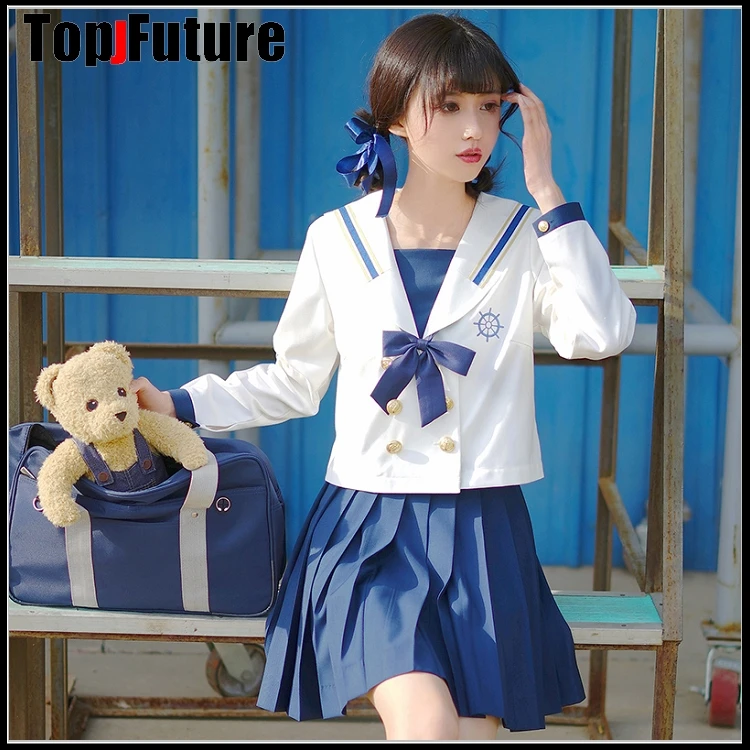 Sailor girl's  sailor's suit Japanese orthodox JK uniform school uniform schoolgirl's class suit BLUE SAILOR SUIT