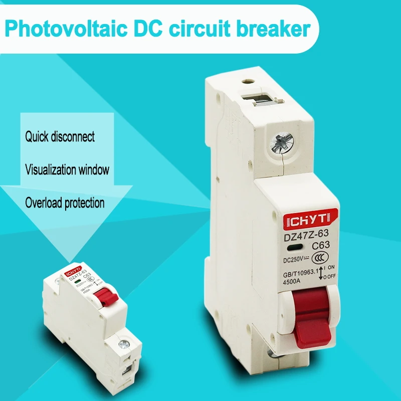 1P DC 12V-250V Solar Mini Circuit Breaker 6A 10A 16A 20A 25A 32A 40A 50A 63A DC MCB for PV System