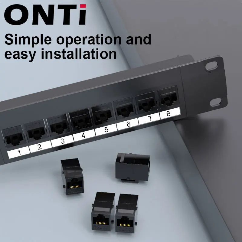 Onti 8 Poort Straight-Through CAT6 Patch Panel RJ45 Netwerk Kabel Adapter Keystone Jack Ethernet Distribution Frame