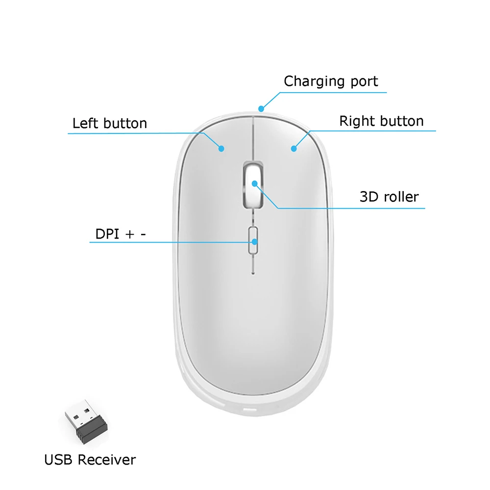 Optical Wireless Mouse 1600DPI 2.4G Wireless Mice Receiver ultra slient home Office Mouse for PC Laptop Notebook Rechargeable