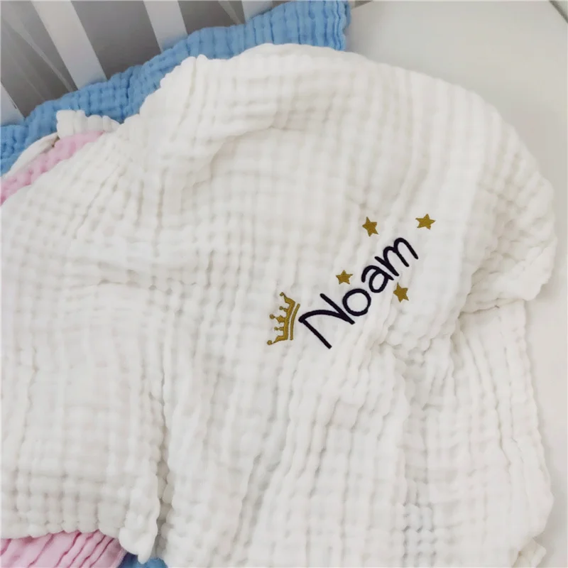 Bamboo Cotton Name Personalized Muslin Baby Blanket Newborn Infant Bed Crib Stroller Swaddle Wrap Blanket Funny Birthday Gift