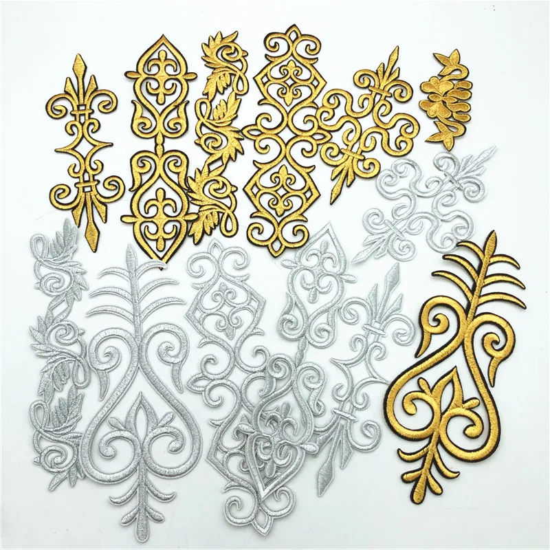 

50Pcs gold and silver Floral Costume Trims Iron Sew On Embroidery Patch Lace Applique DIY