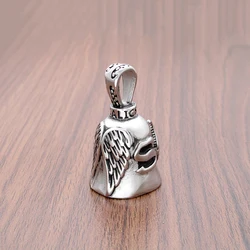 Punk 316L Stainless Steel Silver Color Black Letter Feather Rider Wings Biker Bell Pendant Jewelry For Gift