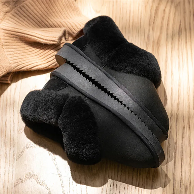 NEW style mini winter shallow snow boots women waterproof sheepskin leather natural wool fur lined ankle warm flat shoes 35-44