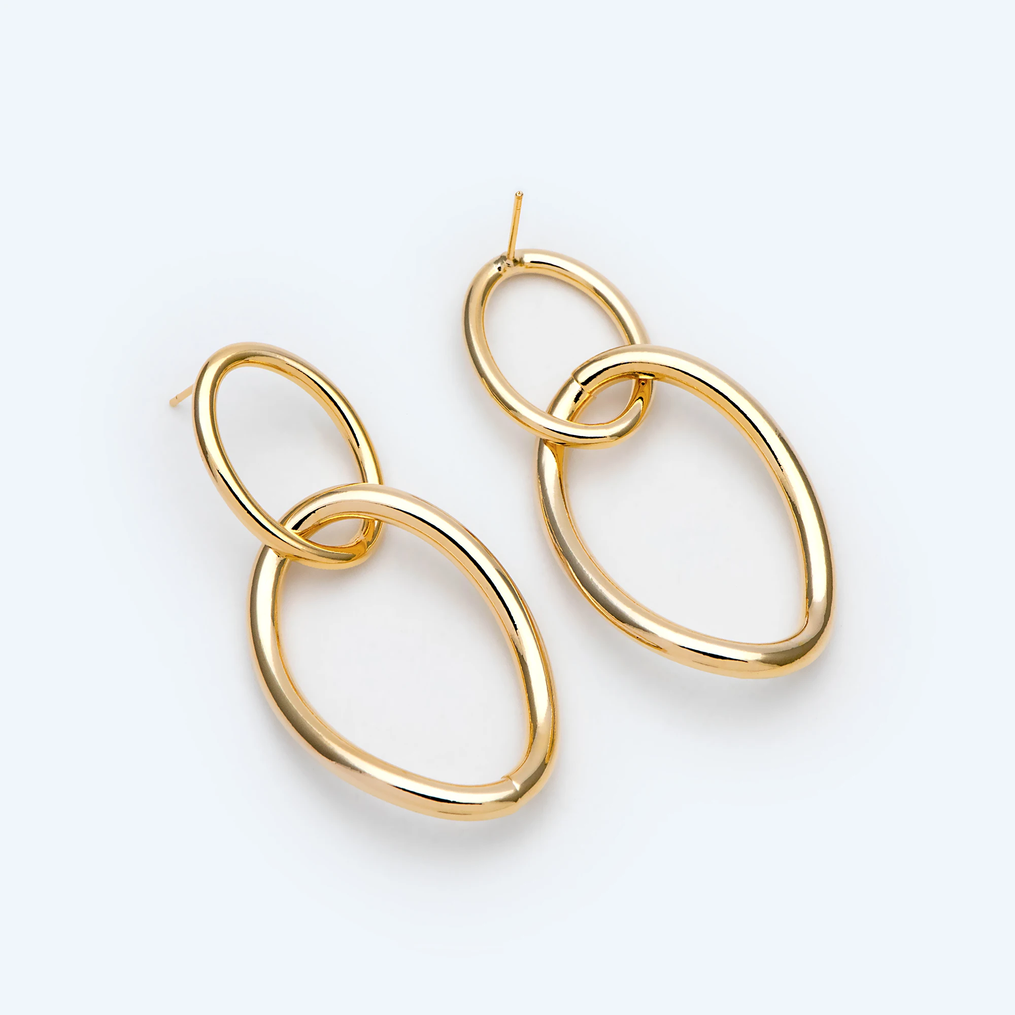 

4pcs Long Oval Ear Posts, 18K Gold Plated Brass, Minimalist Earrings (GB-2045)
