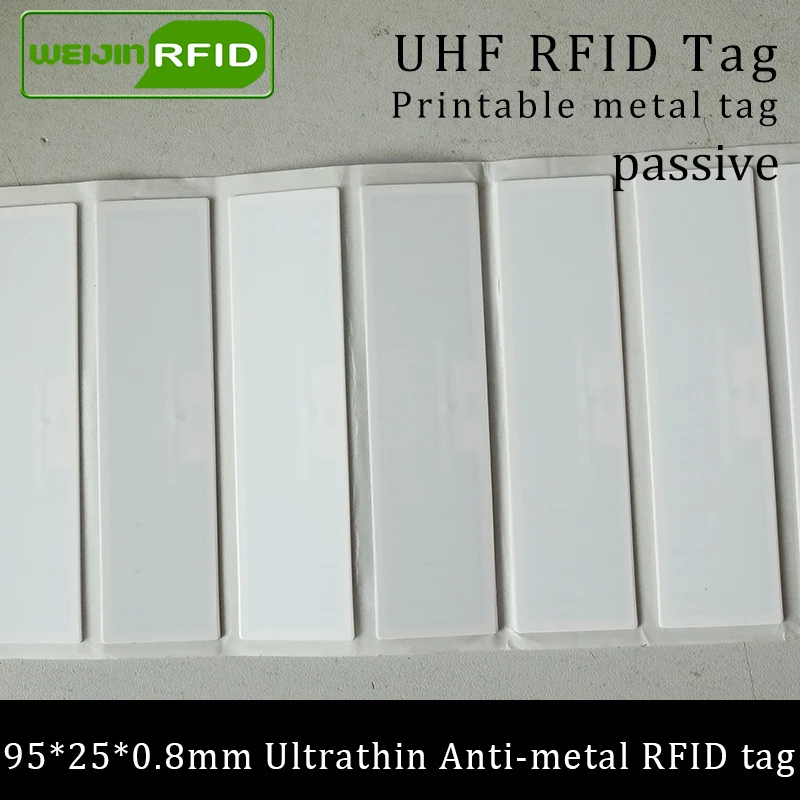 UHF RFID Ultrathin anti-metal tag 915mhz 868m Impinj R6 EPCC1G2 ISO18000-6C fixed assets 95*25*0.8mm PET passive RFID PET Label