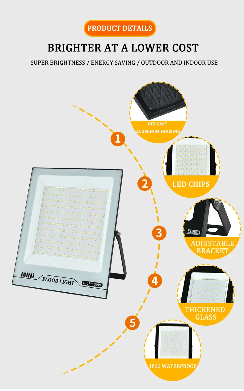 Imagem -05 - Impermeável ao ar Livre Led Flood Light Projector Projector para Jardim Exterior Portão de Garagem 10w 20w 30w 50w 100w 150w