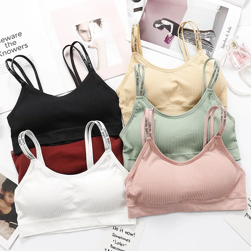 Women Bandeau Bra Sexy Lingerie Push Up Tube Tops Crop Top Seamless Underwear Letter Shoulder Strap Padding  Female Tube Tops